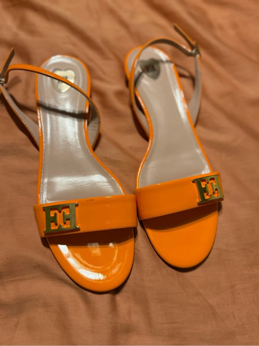 Escada Orange Patent Leather Slingback Sandals size 39.5 - Picture 3 of 9